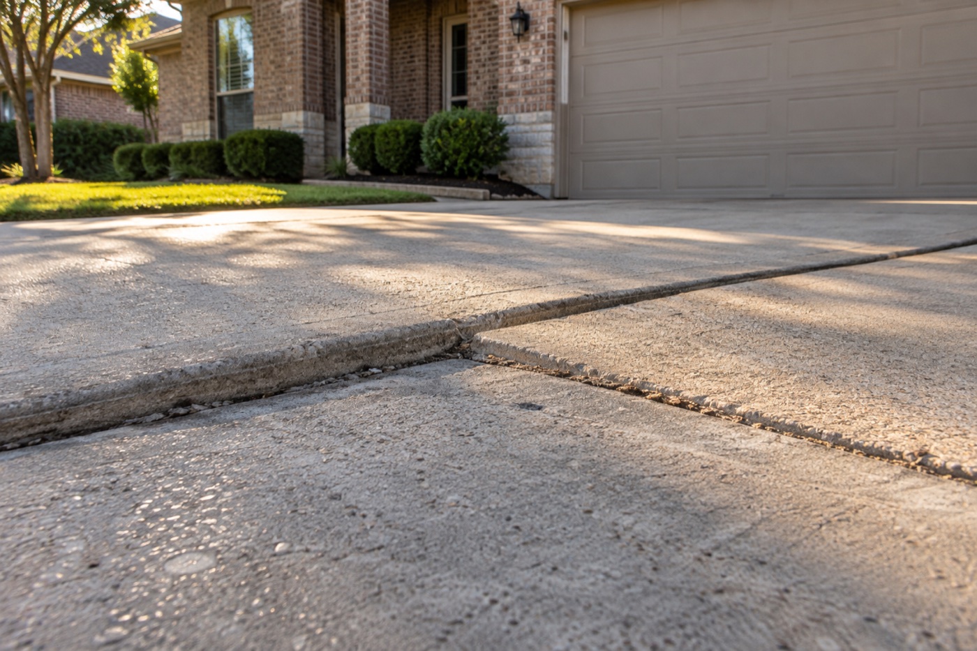 Settled driveway panel creating an uneven joint